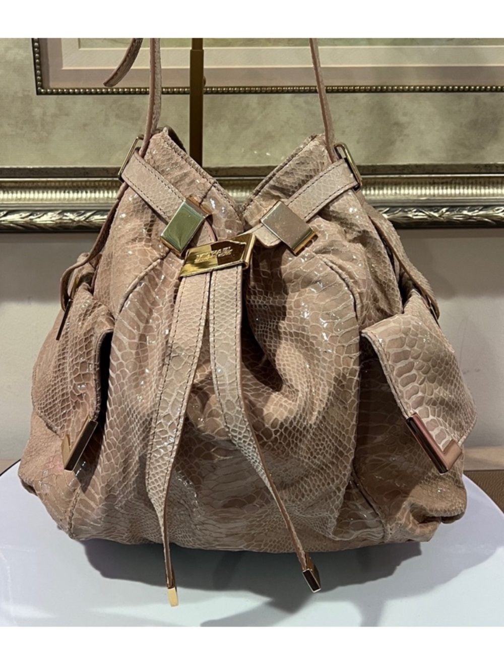MICHAEL Michael Kors Tan Python Snakeskin Bucket Bag Shoulder Bag